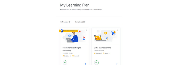 Learn online skills with google digital garage. My Learning Plan